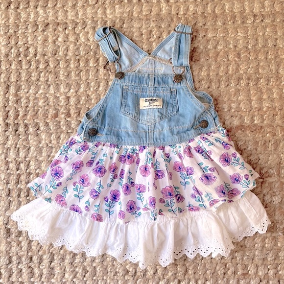 🌸 oshkosh b’gosh denim overall tiered floral dress - Picture 1 of 8